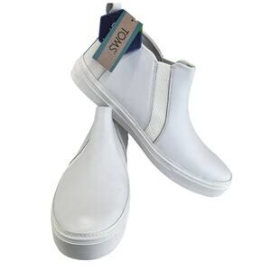 TOMS Leather Bryce Sneakers‎ White Womens Size 11 Ortholite Pull On Shoes Casual
